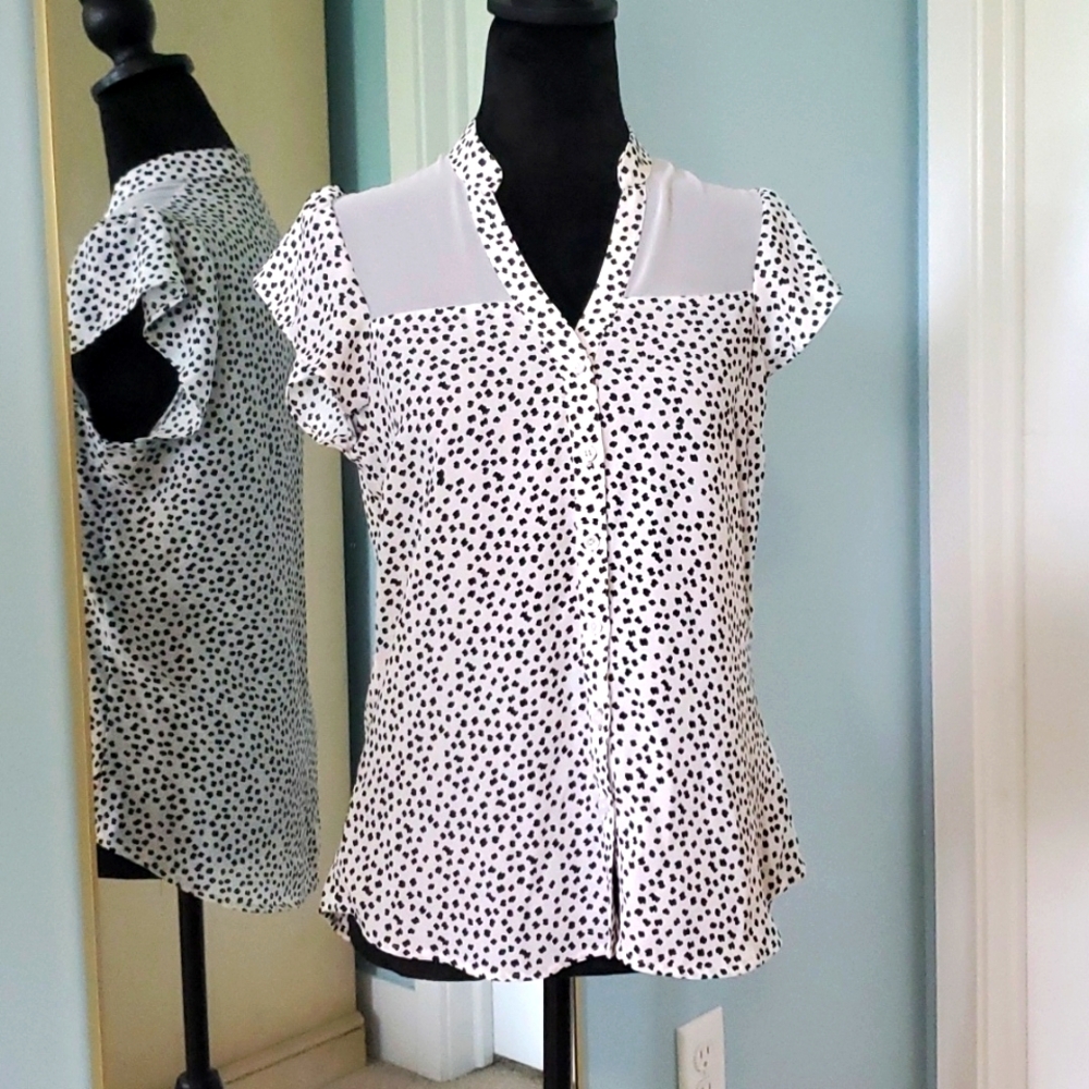 Express Button Down Blouse Top Black White XS